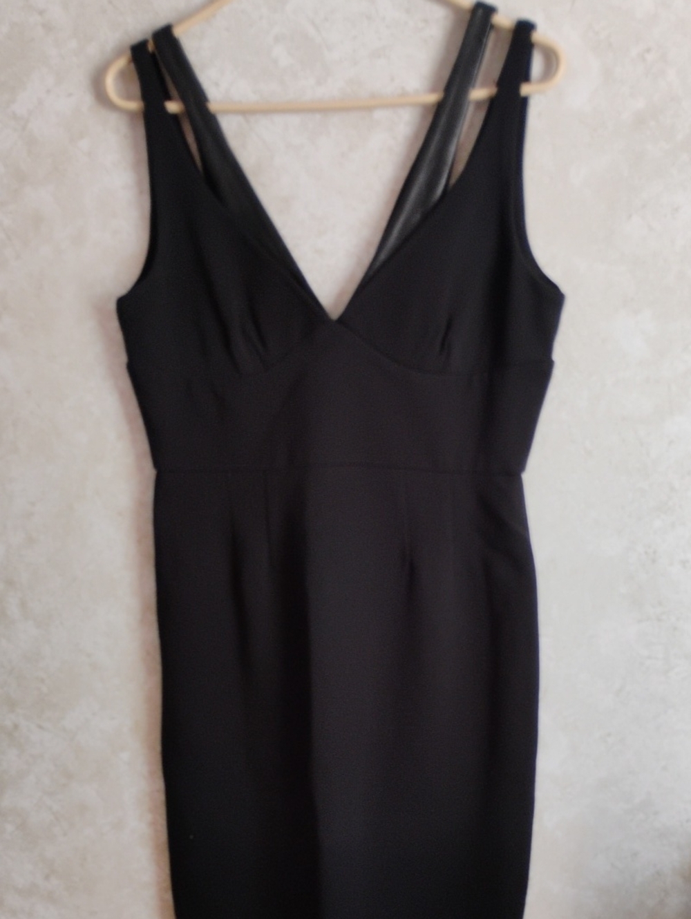 NWOT Boston Proper Black V-Neck Dress, Faux Leather Straps, Formal, Wedding